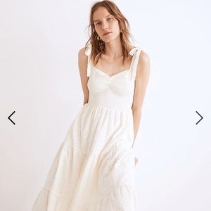 Never worn, brand new with tag: Madewell Eyelet Lucie Tie-Strap Midi Dress